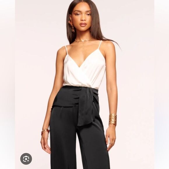 $545 Ramy Brook Exclusive Pierce 2 tone V-neck Jumpsuit NWT - Picture 1 of 8